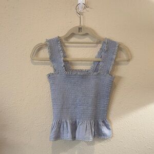 Reformation Sky Blue Ruffled Crop Top
